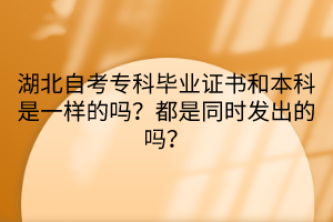 湖北自考專科畢業(yè)證書和本科是一樣的嗎？都是同時發(fā)出的嗎？
