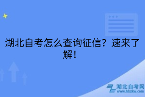 湖北自考怎么查詢征信？速來了解！