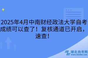 2025年4月中南財經(jīng)政法大學自考成績可以查了！復核通道已開啟，速查！