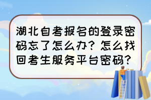 湖北自考報(bào)名的登錄密碼忘了怎么辦？怎么找回考生服務(wù)平臺(tái)密碼？