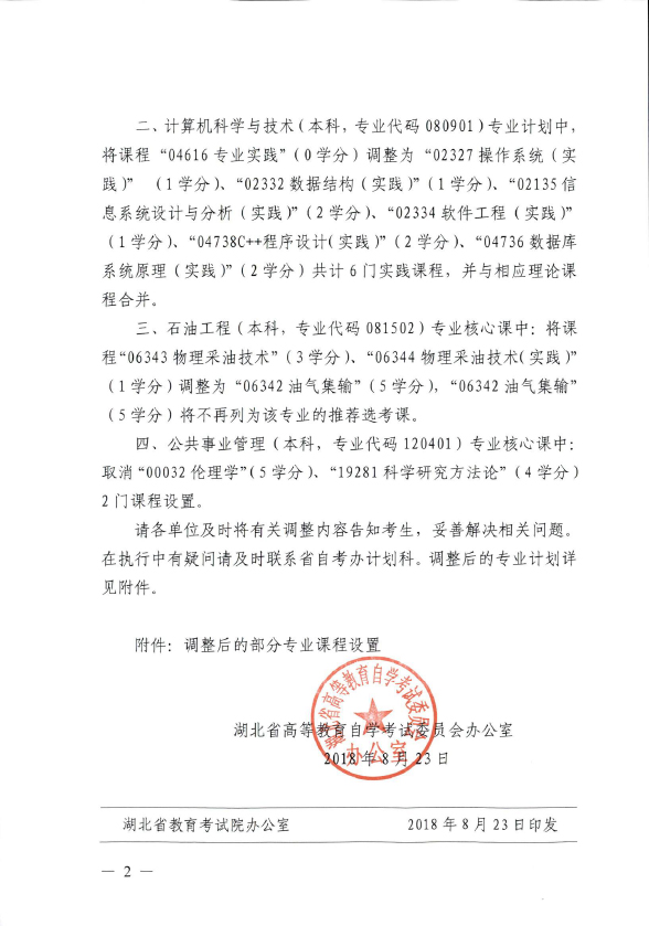 2018年湖北自考辦調(diào)整廣告學(xué)（本科）、計(jì)算機(jī)科學(xué)與技術(shù)（本科）、石油工程（本科）、公共事業(yè)管理（本科）部分課程設(shè)置通知