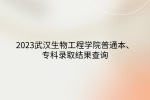2023武漢生物工程學(xué)院普通本、專科錄取結(jié)果查詢