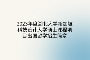 2023年度湖北大學(xué)新加坡科技設(shè)計大學(xué)碩士課程項目出國留學(xué)招生簡章