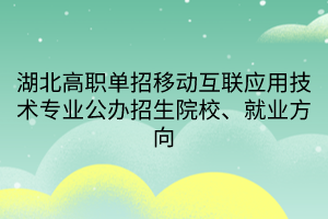 湖北高職單招移動互聯(lián)應用技術專業(yè)公辦招生院校、就業(yè)方向