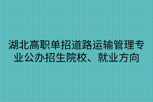湖北高職單招道路運(yùn)輸管理專業(yè)公辦招生院校、就業(yè)方向