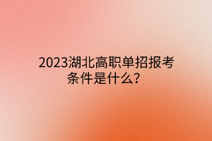 2023湖北高職單招報(bào)考條件是什么？
