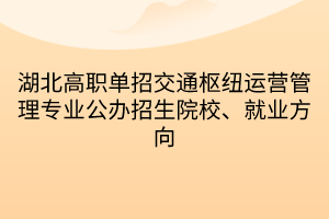 湖北高職單招交通樞紐運(yùn)營管理專業(yè)公辦招生院校、就業(yè)方向