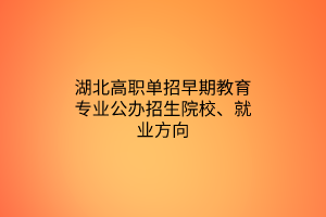 湖北高職單招早期教育專業(yè)公辦招生院校、就業(yè)方向
