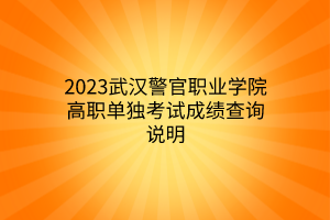 2023武漢警官職業(yè)學(xué)院高職單獨(dú)考試成績(jī)查詢說明