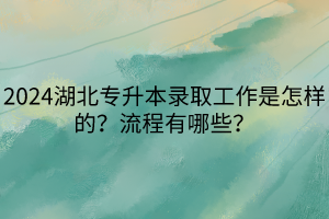 2024湖北專升本錄取工作是怎樣的？流程有哪些？