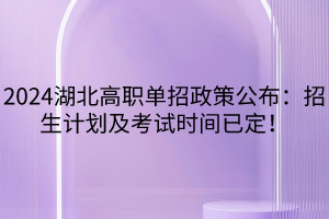 2024湖北高職單招政策公布：招生計劃及考試時間已定！