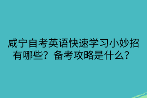咸寧自考英語(yǔ)快速學(xué)習(xí)小妙招有哪些？備考攻略是什么？