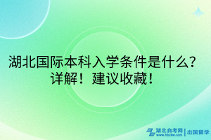 湖北國際本科入學(xué)條件是什么？詳解！建議收藏！