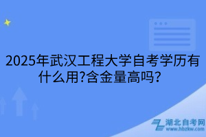 2025年武漢工程大學(xué)自考學(xué)歷有什么用?含金量高嗎？