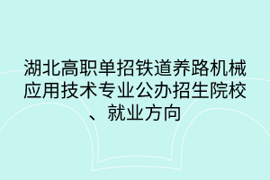 湖北高職單招鐵道養(yǎng)路機械應用技術專業(yè)公辦招生院校、就業(yè)方向