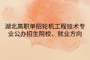 湖北高職單招輪機(jī)工程技術(shù)專業(yè)公辦招生院校、就業(yè)方向