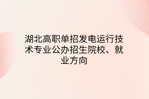 湖北高職單招發(fā)電運(yùn)行技術(shù)專業(yè)公辦招生院校、就業(yè)方向