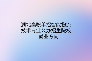 湖北高職單招智能物流技術(shù)專業(yè)公辦招生院校、就業(yè)方向