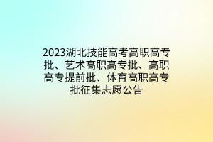 2023湖北技能高考高職高專批、藝術(shù)高職高專批、高職高專提前批、體育高職高專批征集志愿公告