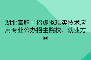 湖北高職單招虛擬現(xiàn)實(shí)技術(shù)應(yīng)用專(zhuān)業(yè)公辦招生院校、就業(yè)方向