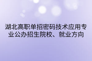 湖北高職單招密碼技術(shù)應(yīng)用專(zhuān)業(yè)公辦招生院校、就業(yè)方向