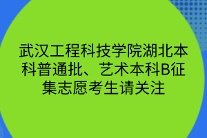 武漢工程科技學(xué)院湖北本科普通批、藝術(shù)本科B征集志愿考生請(qǐng)關(guān)注