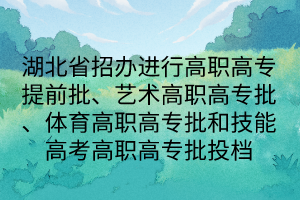 湖北省招辦進(jìn)行高職高專(zhuān)提前批、藝術(shù)高職高專(zhuān)批、體育高職高專(zhuān)批和技能高考高職高專(zhuān)批投檔