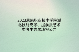 2023恩施職業(yè)技術(shù)學(xué)院湖北技能高考、提前批藝術(shù)類考生志愿填報公告