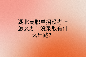 湖北高職單招沒(méi)考上怎么辦？沒(méi)錄取有什么出路？
