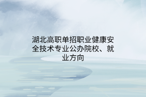湖北高職單招職業(yè)健康安全技術(shù)專業(yè)公辦院校、就業(yè)方向