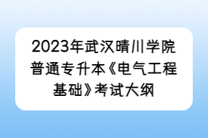 2023年武漢晴川學院普通專升本《電氣工程基礎(chǔ)》考試大綱