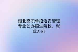 湖北高職單招治安管理專業(yè)公辦招生院校、就業(yè)方向