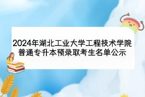 2024年湖北工業(yè)大學工程技術學院普通專升本預錄取考生名單公示