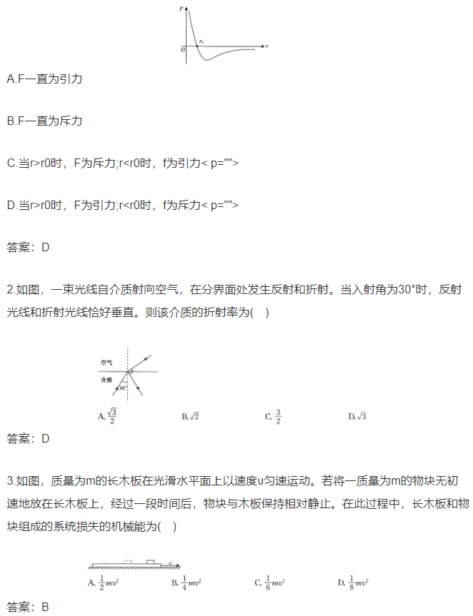 2016年成人高考高起點理化綜合考試真題及答案