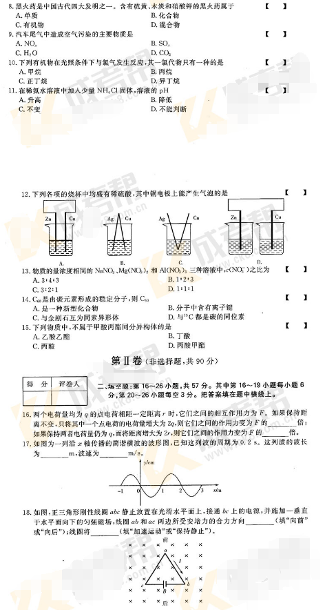2017年成人高考高起點(diǎn)理化綜合考試真題及答案解析