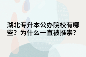 湖北專升本公辦院校有哪些？為什么一直被推崇？