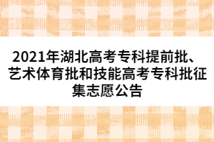 2021年湖北高考專科提前批、藝術(shù)體育批和技能高考專科批征集志愿公告