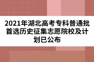 2021年湖北高考?？破胀ㄅ走x歷史征集志愿院校及計(jì)劃已公布
